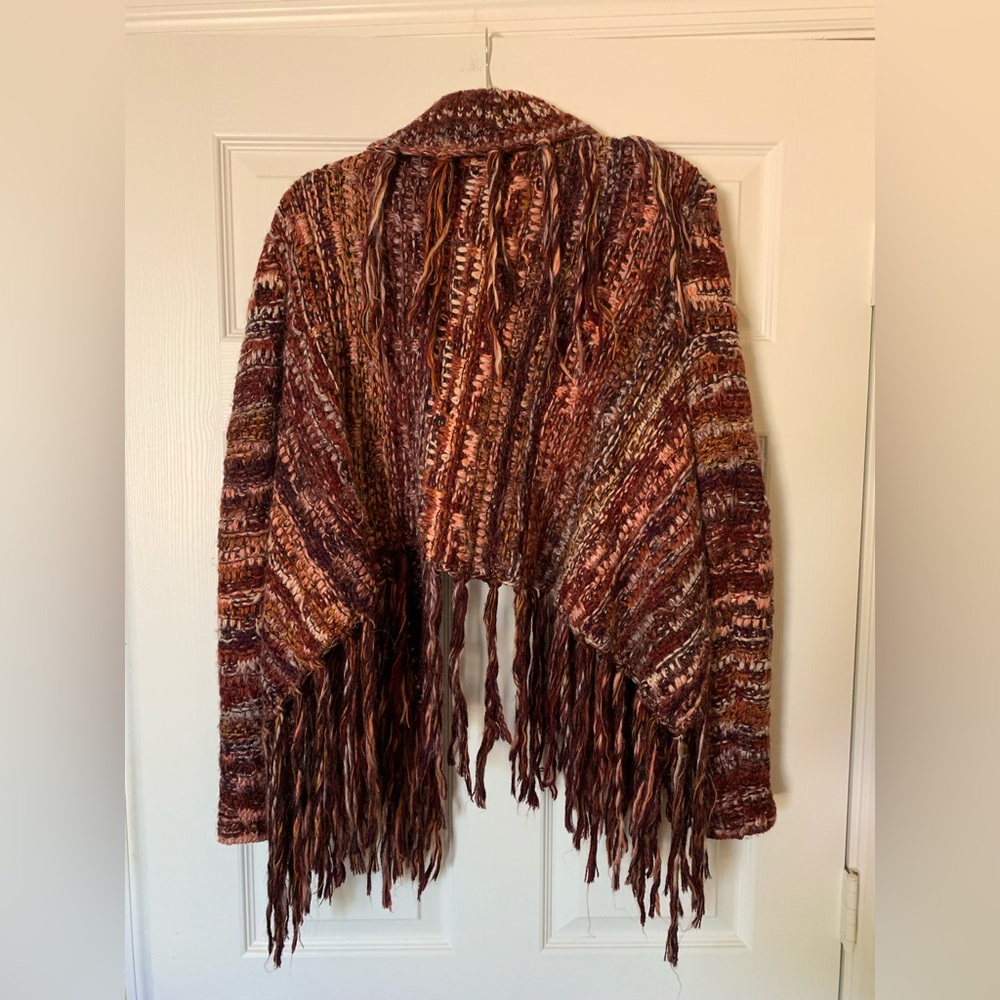 Free People Birkenstock Fringe Knit Alpaca and Wool Drape Cardigan M Boho Indie - Picture 5 of 8